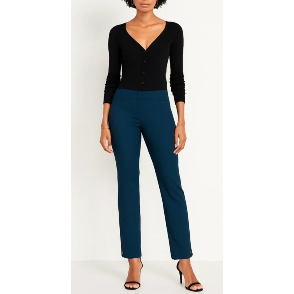 Chico's SZ 0.5 (6) So Slimming Brigitte Slim Ankle Pants Deepest Teal Rivet Hem